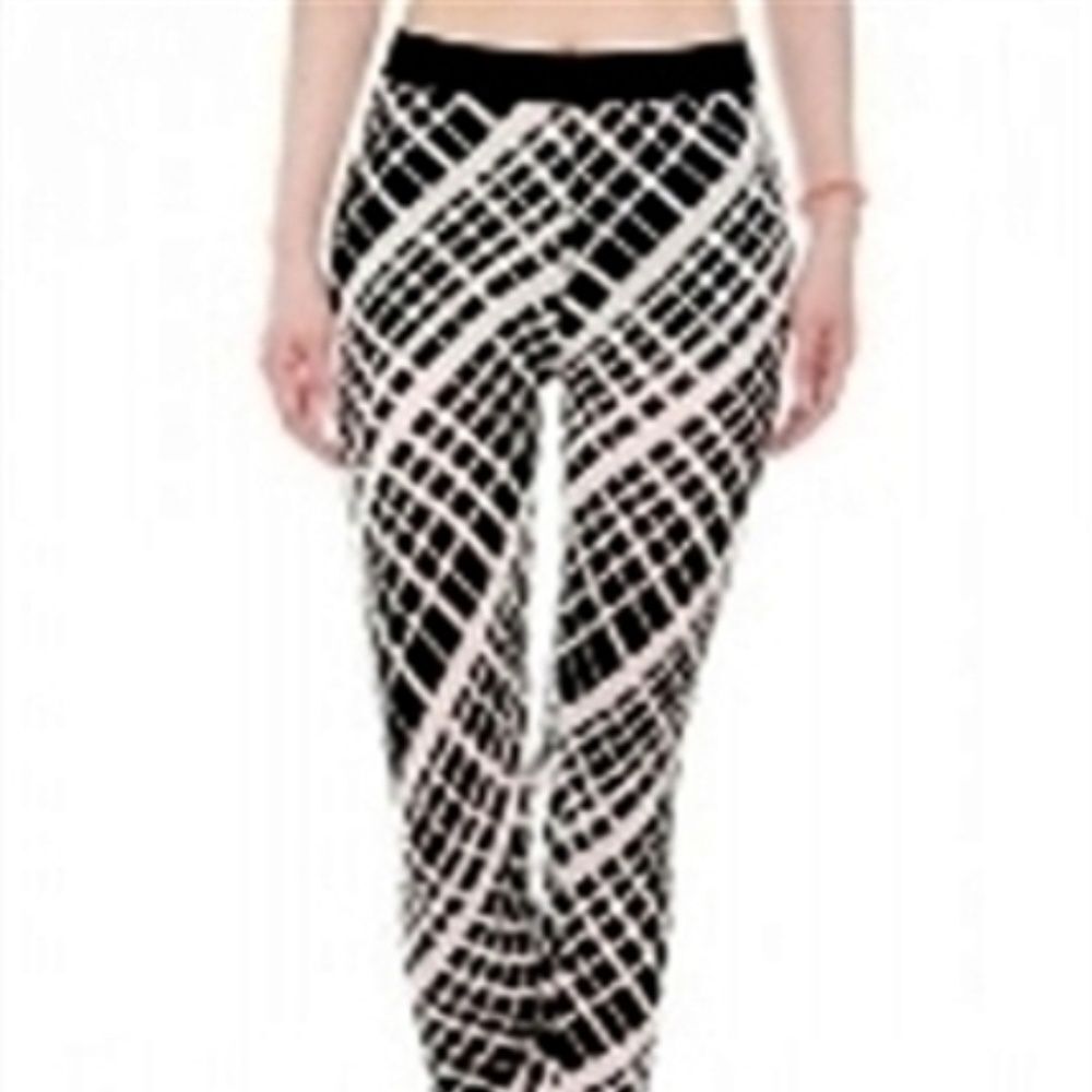 SHOSHO Geo Diagonal Black Skinny Band Straight Leggings XS,S,M